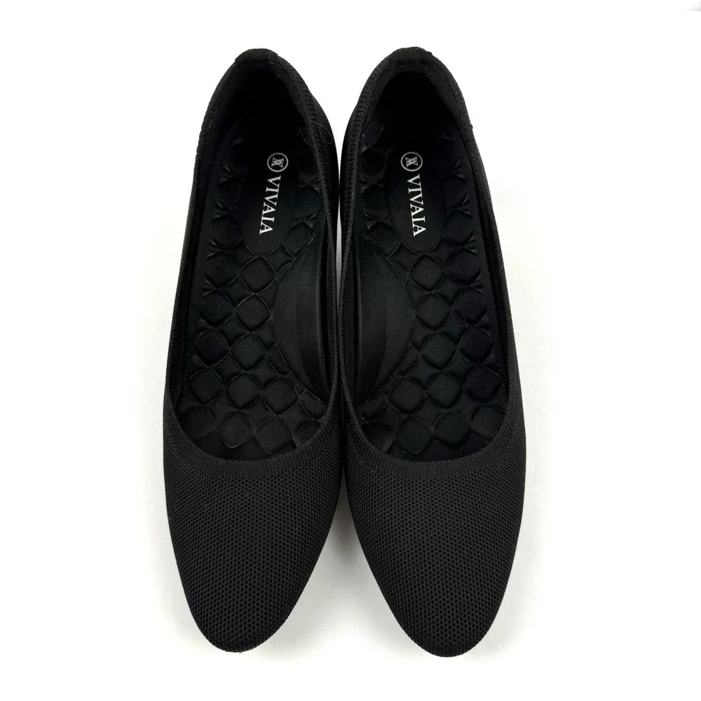 Vivaia Aria Wedge Heels 39.5 Black Knit Slip On Shoes Comfort Womens 8.5